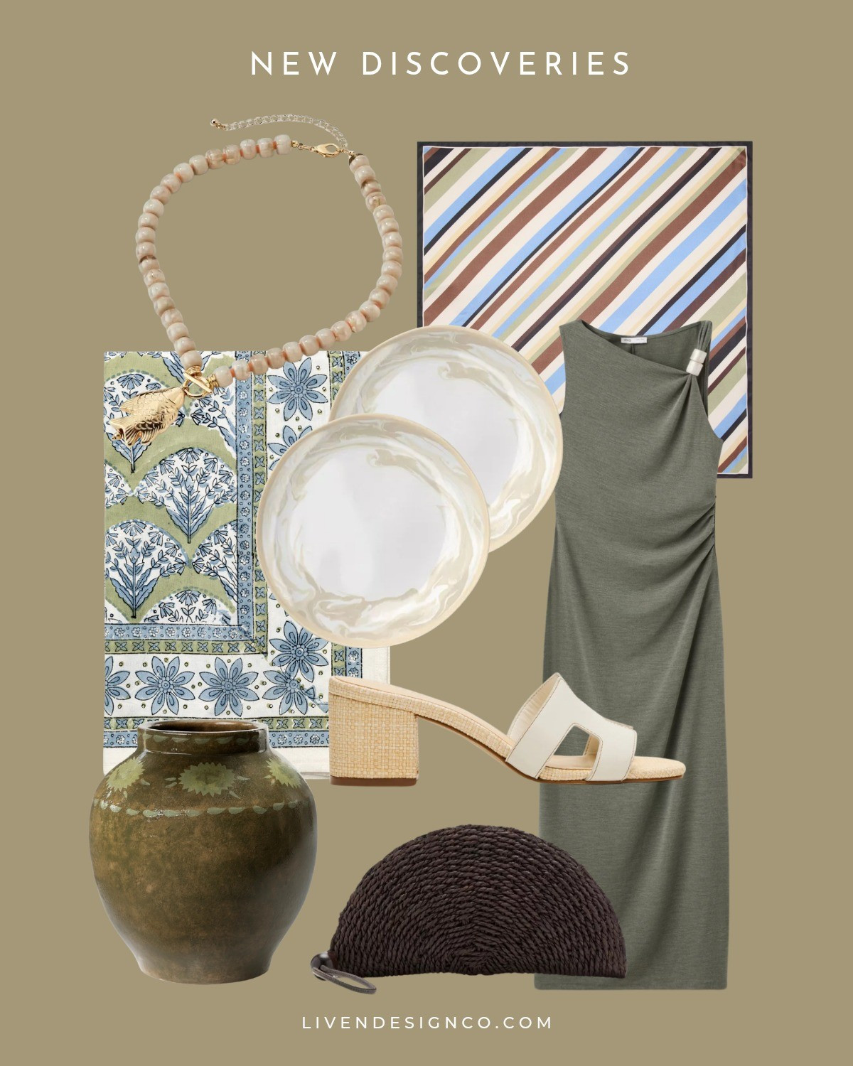 New discoveries. Mango. Tablecloth. Melamine plates. Fish necklace. Draped midi dress. Woven Block heels. Scarf

#LTKSeasonal #LTKHome #LTKSaleAlert