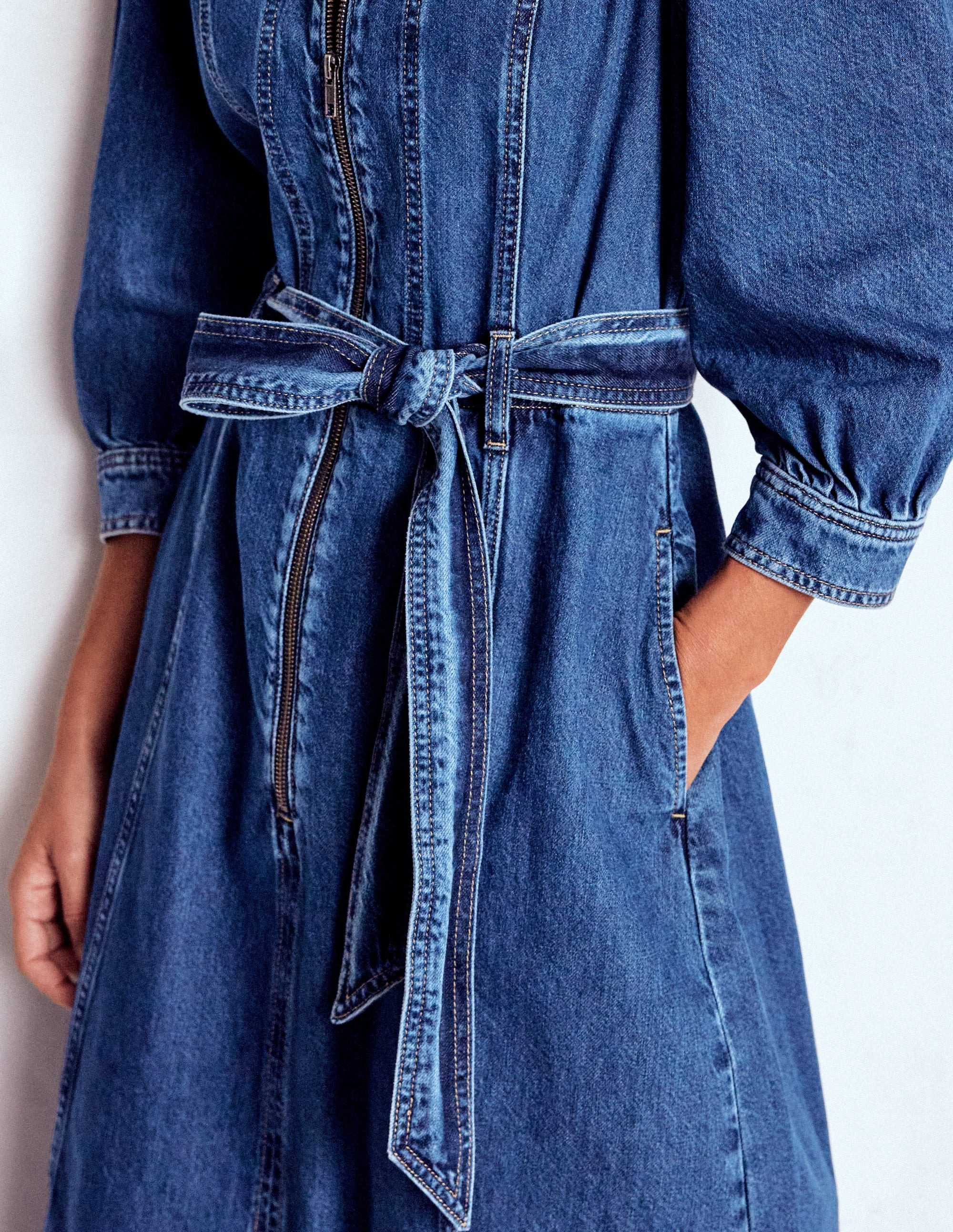 Zip Puff Sleeve Denim Dress-Dark Wash | Boden (US)