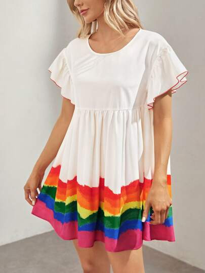 SHEIN Color Block Butterfly Sleeve Smock Dress
   SKU: sw2204122688072258      
          (44 Rev... | SHEIN