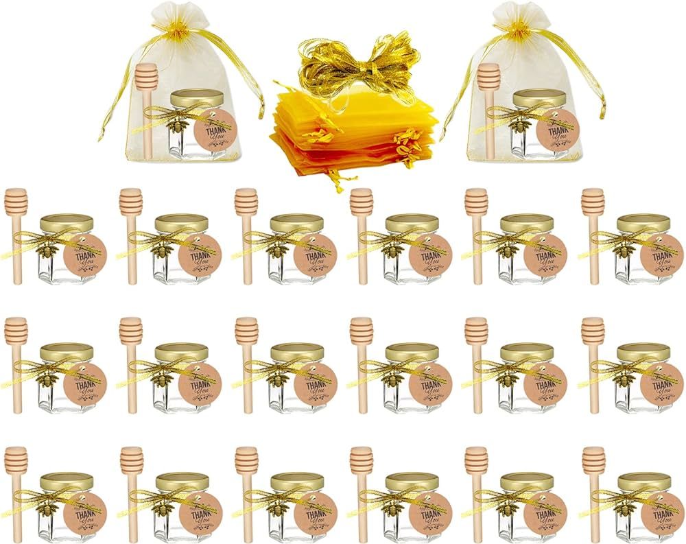 Ahhute 20 Pack Mini Glass Honey Jars with Dipper - Perfect for Baby Showers and Wedding Favors - ... | Amazon (US)