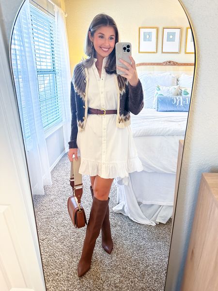 OOTN! Wearing an XXS in dress and XS in sweater :) purse is Zara! Linked in my Zara highlight on my IG profile.

Fall outfit // fall style // 

#LTKstyletip #LTKSeasonal