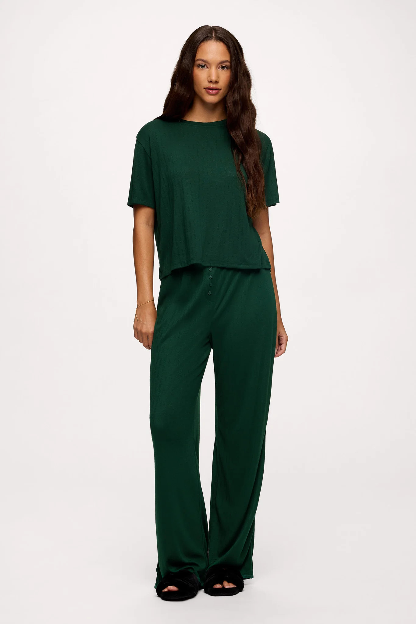 Tree Pointelle Pajama Set with Sleep Mask | Hunter | nuuds