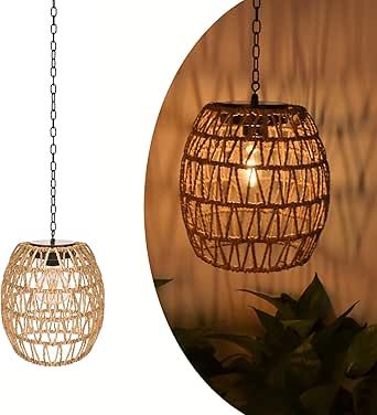 Boho Pendant Solar Light Rustic Hand-Woven Rattan Chandelier Coastal Retro Lamp Wedding Garden Co... | Amazon (US)