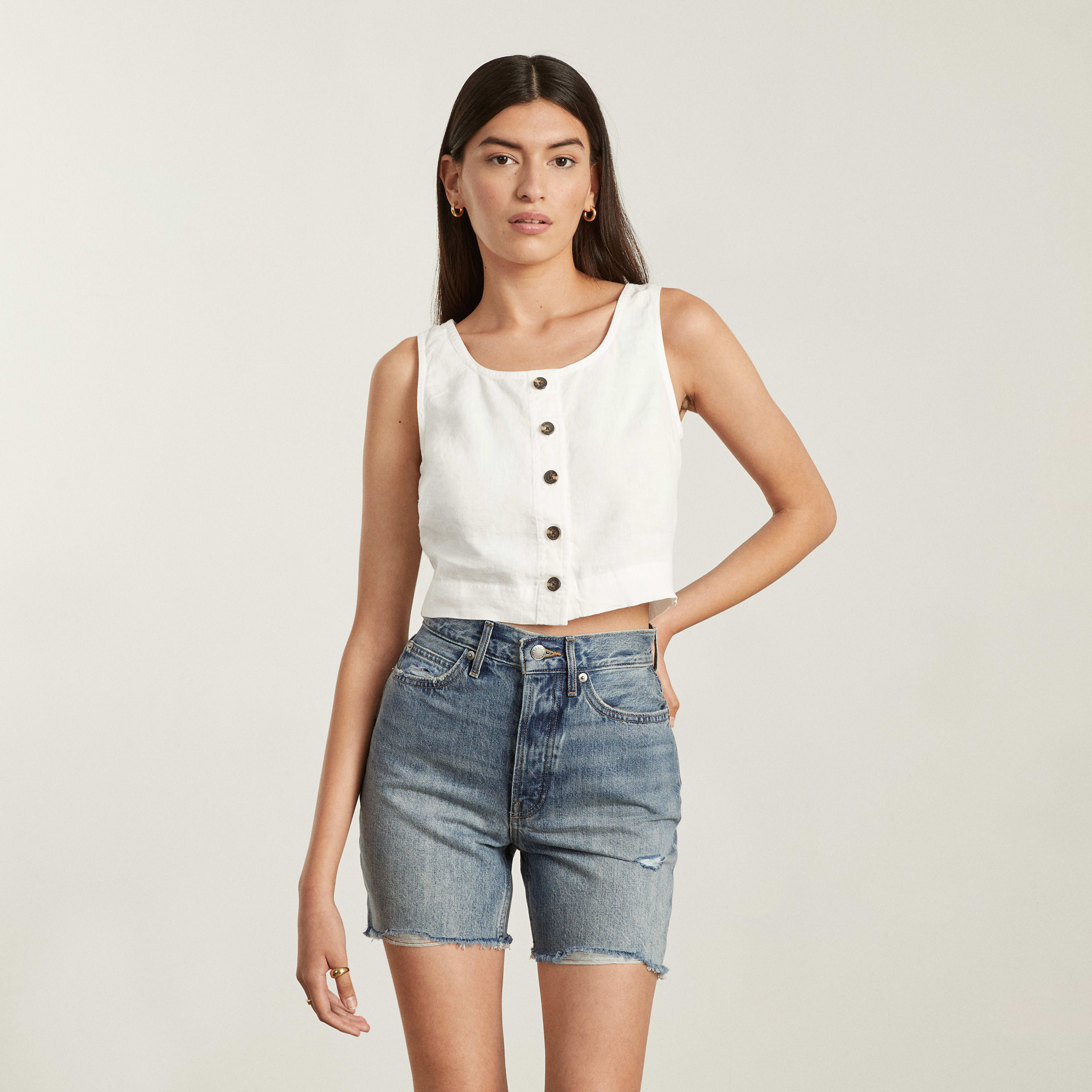 The Linen Button-Front Crop Tank | Everlane