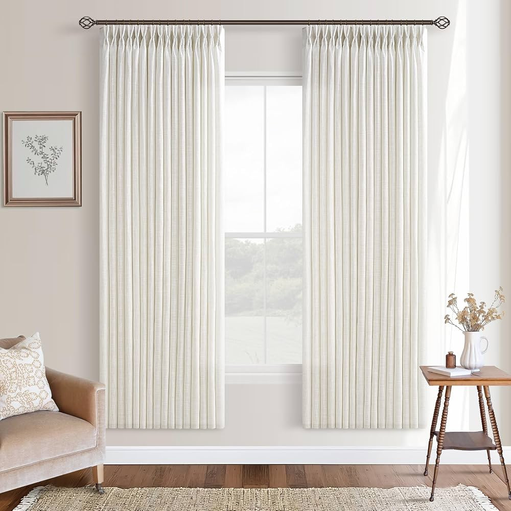 Cream Linen Curtains 78 Inches Long 2 Panels Set for Living Room Bedroom Pinch Pleated Back Tab D... | Amazon (US)