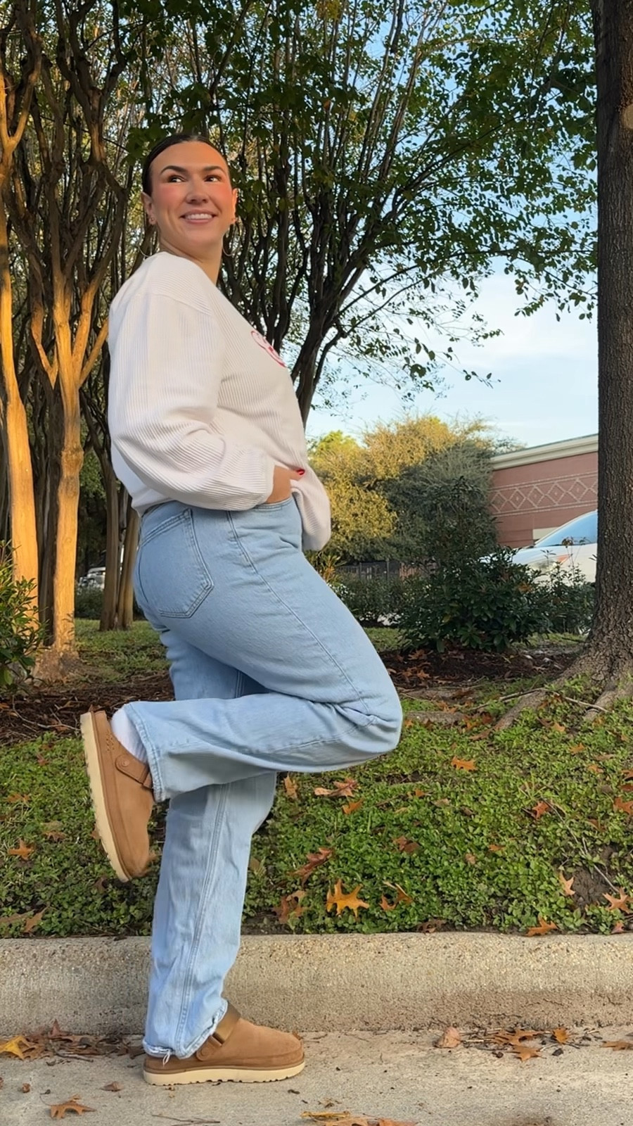 Holiday outfit - Abercrombie jeans are so comfy and TTS, ugg clogs are a staple for fall & winter & Christmas sweatshirt is pink lily and I’m sharing similar since it’s old! 

#LTKWorkwear #LTKHoliday #LTKMidsize