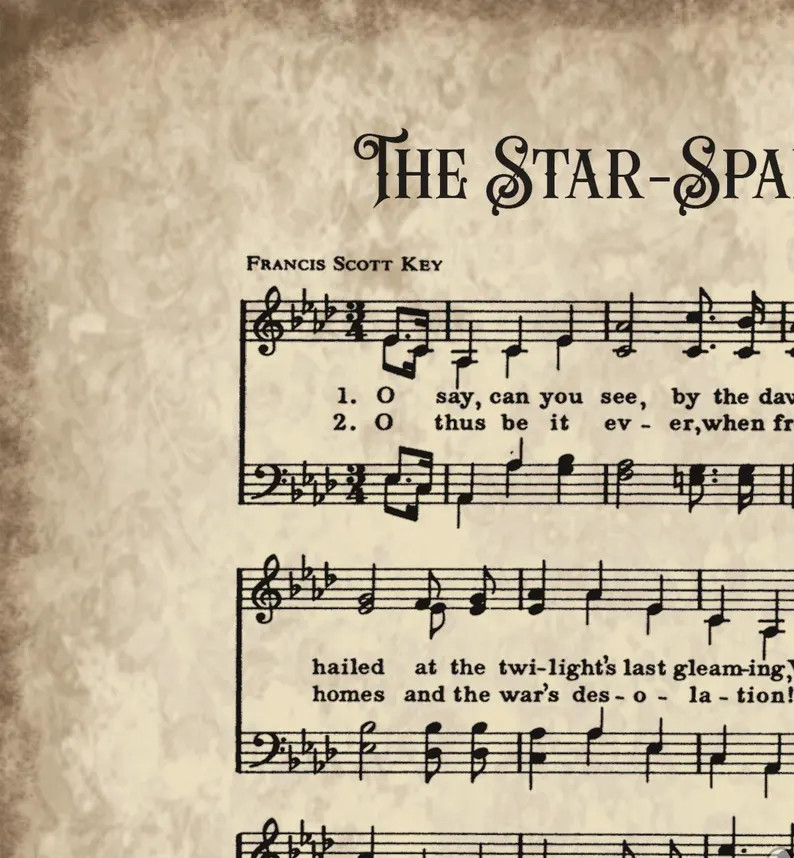 National Anthem Print, Printable Vintage Sheet Music, Instant Download, Star Spangled Banner 1 Pa... | Etsy (Global)