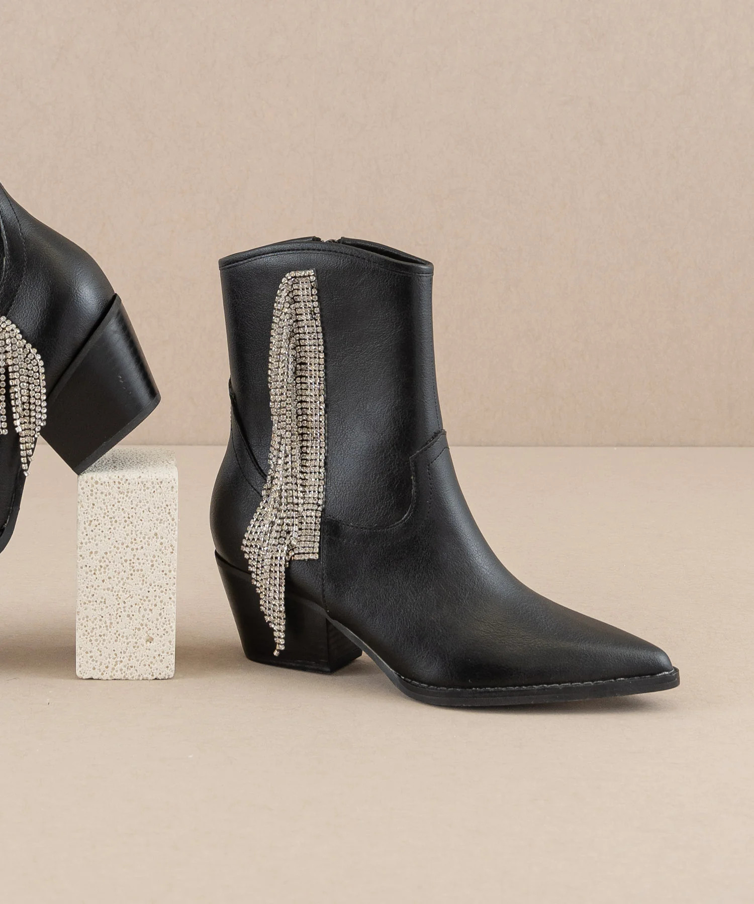 The Rowan | Black Rhinestone fringe cowboy boot | Oasis Society