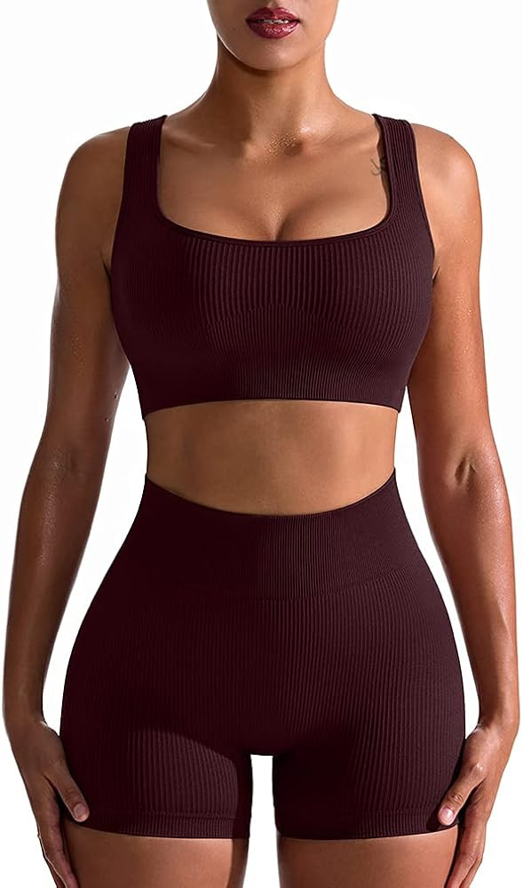 OQQ Workout Outfits for Women 2 Piece Seamless Ribbed High Waist Leggings with Sports Bra Exercis... | Amazon (US)