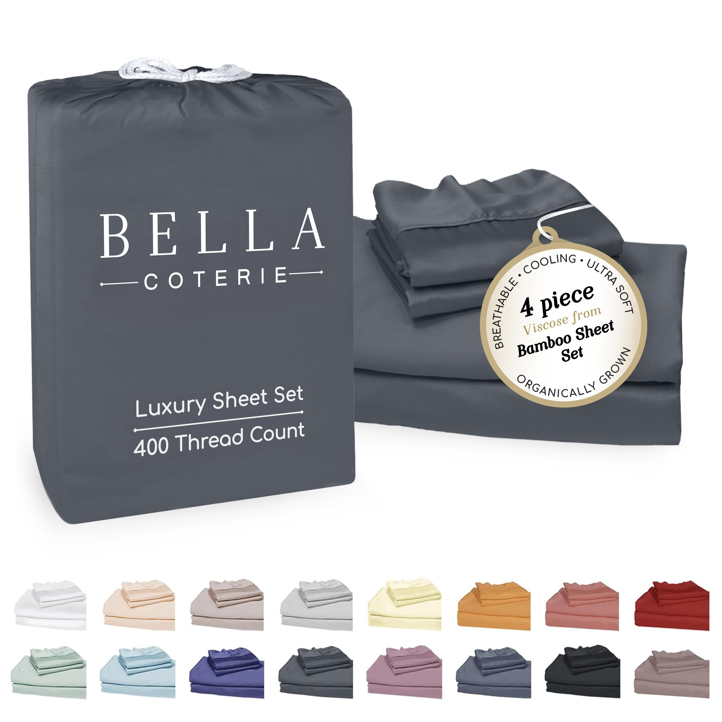 Bella Coterie Luxury Bamboo Viscose King Size Sheet Set | 100% Organically Grown | Ultra Soft | C... | Amazon (US)