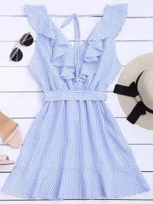Ruffle Hem Striped Belted Dress | ZAFUL (Global)