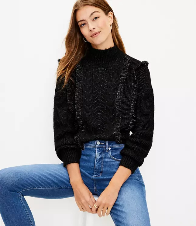 Fringe Cable Sweater | LOFT