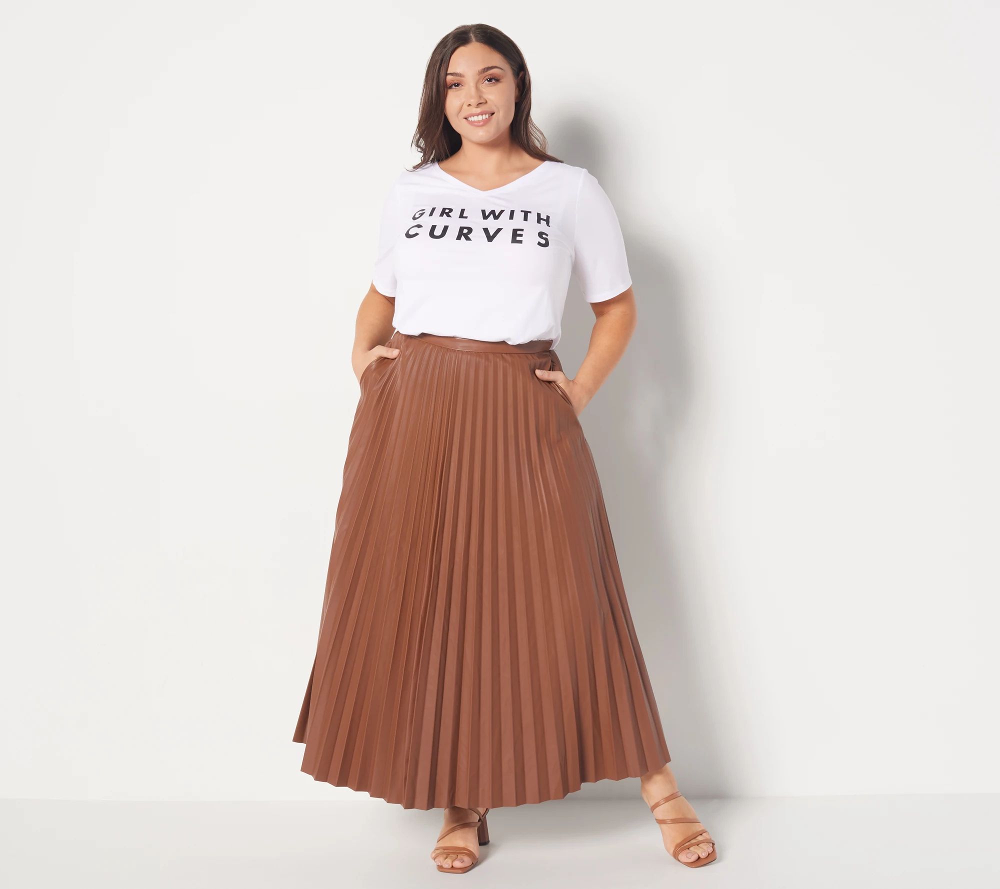 Girl With Curves Faux Leather Pleated Ankle Skirt | QVC
