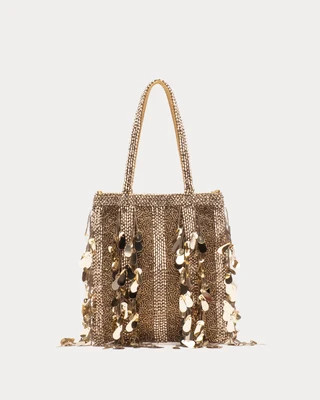 Gatsby Mini Tote Bag - Embellished Sequin Gold | Frances Valentine