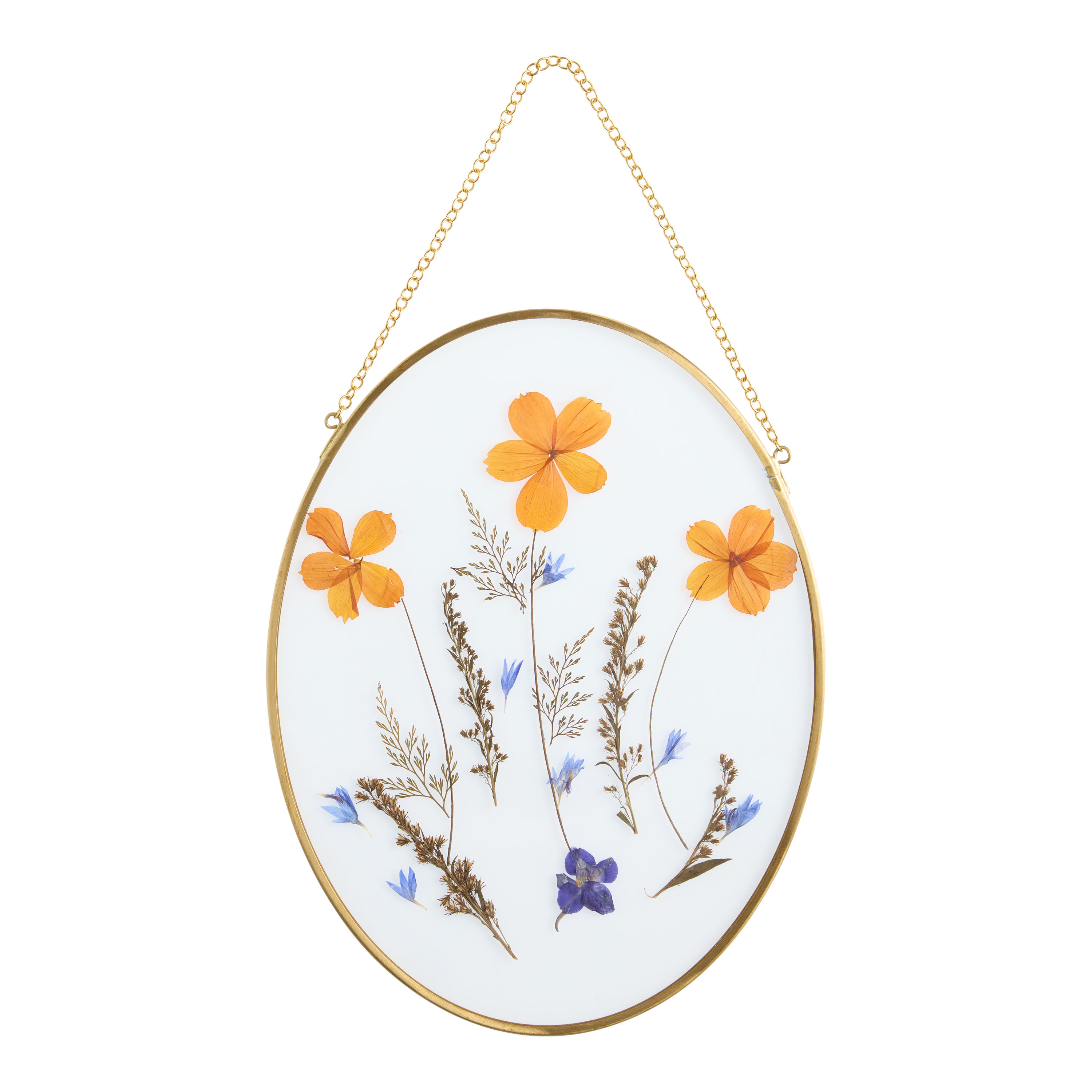 Oval Brass Pressed Flower Wall Art | World Market