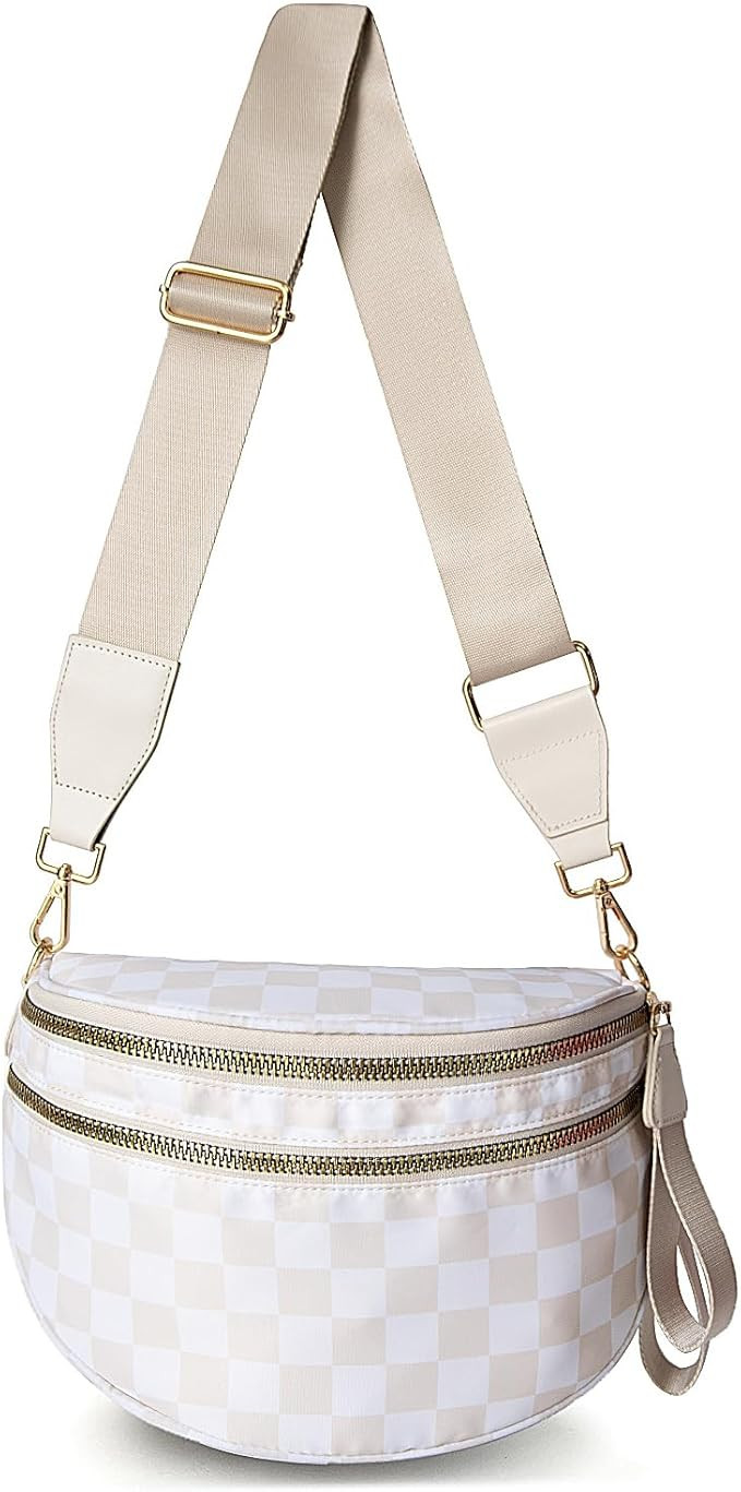 Checkered Bum Bag, Checkered Black and White Crossbody Bag for Women, Belt Bag Fanny Pack witn Ad... | Amazon (US)