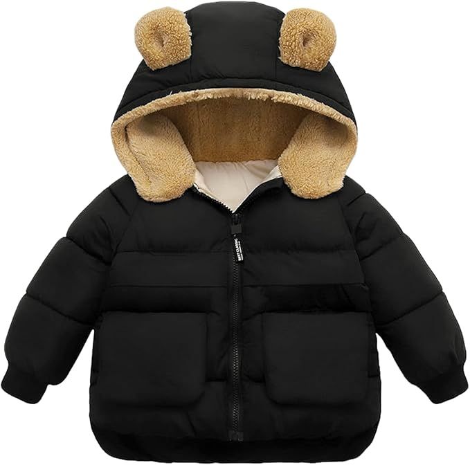 Winter Coats for Toddler Boys Girls Hooded Warm Down Jacket Outwear Fleece Pockets Puffy Outfits | Amazon (US)