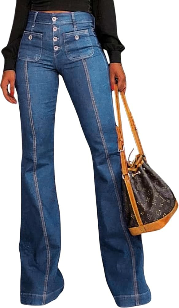 yoeasy Women's Flare Bell Bottom High Waist Jeans Vintage Stretch Bootcut Denim Trouser with Pock... | Amazon (US)
