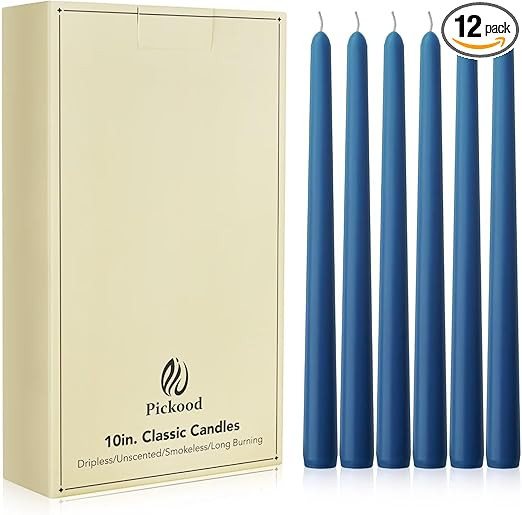 New Burning Formula Unscented Dripless 10-Inch Taper Candles Set of 12 - Dark Blue, for Wedding, ... | Amazon (US)