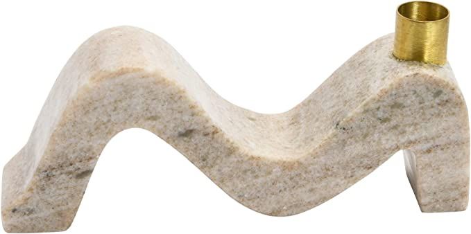 Bloomingville Modern Marble and Brass Wave Taper Holder, Beige and Gold, 9" L x 4" W x 2" H | Amazon (US)