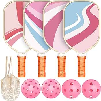 Pickleball Paddles Set of 4, Premium Wood with 4 Indoor & Outdoor Pickleball Balls and 1 Carry Ba... | Amazon (US)
