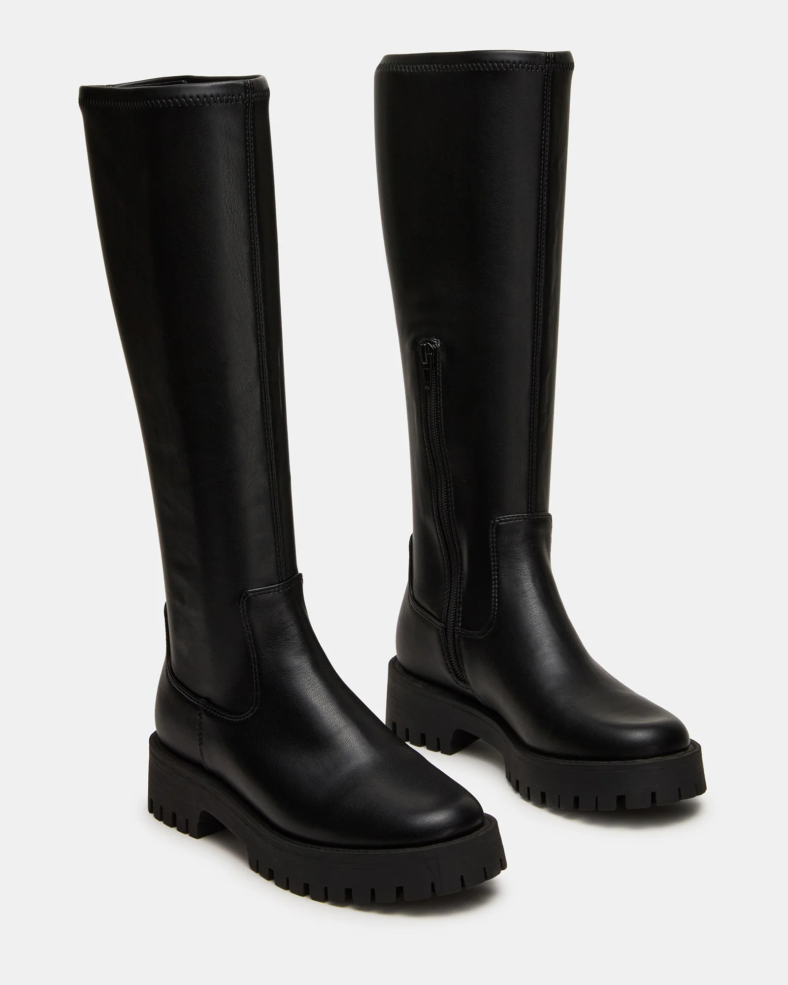 LABELLE Black Knee-High Lug Platform Women's Boot | Steve Madden (US)