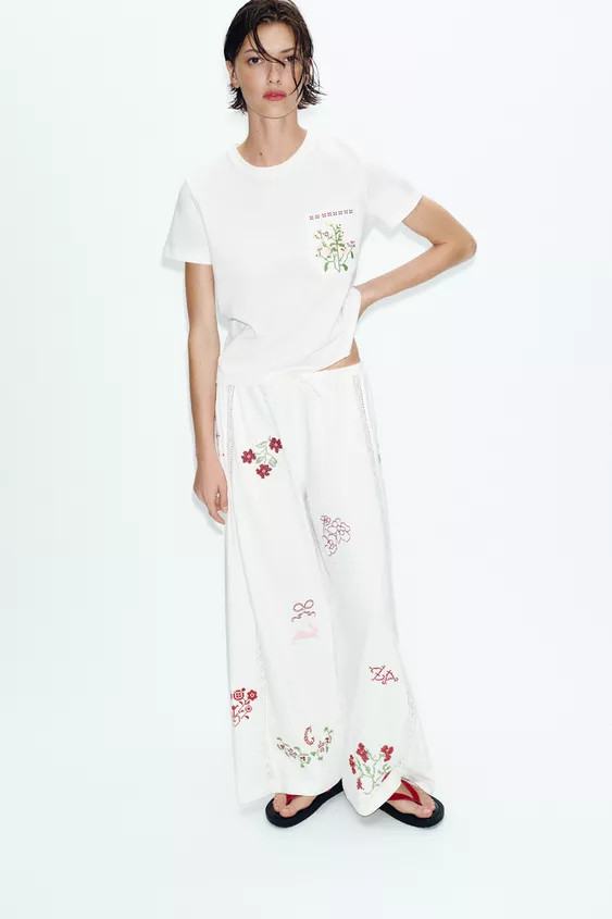 EMBROIDERED LONG TROUSERS | Zara UK