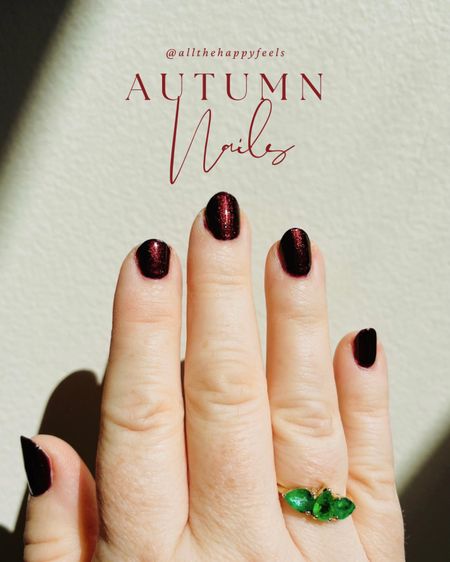 Autumn nails - polish on real, short fingernails. 
Fall nails, autumn nails, fall polish, dark nail polish, dark sparkle polish, brown mail polish, fall nail color, allthehappyfeels

#LTKover40 #LTKSeasonal #LTKbeauty