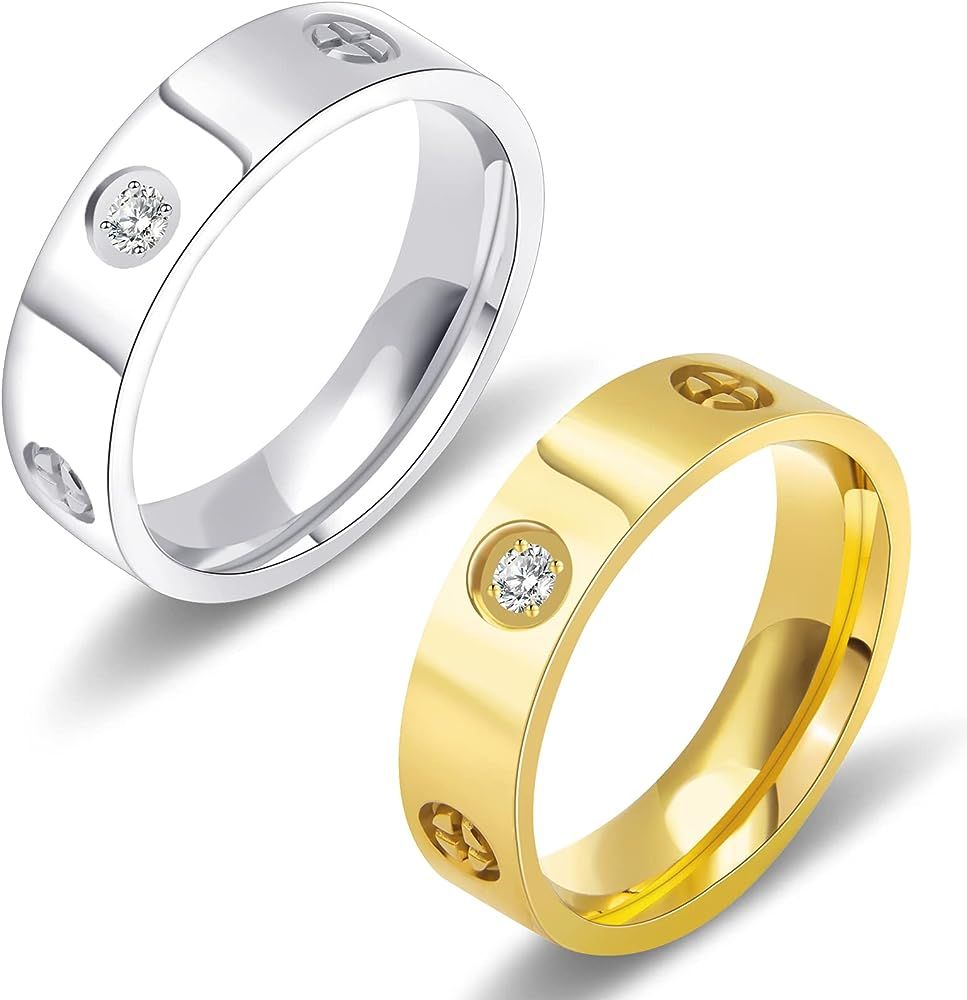 Love Ring 18k Gold Silver Rings ：Friendship Ring With Screw Design Inlay Cubic Zirconia Stainle... | Amazon (US)