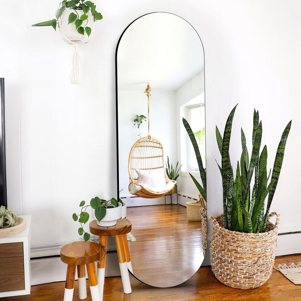 SUZHOU 703 NETWORK TECHN 64 in. x 21 in. Modern Arched Solid Wood Framed Full-length Mirror Standing | The Home Depot