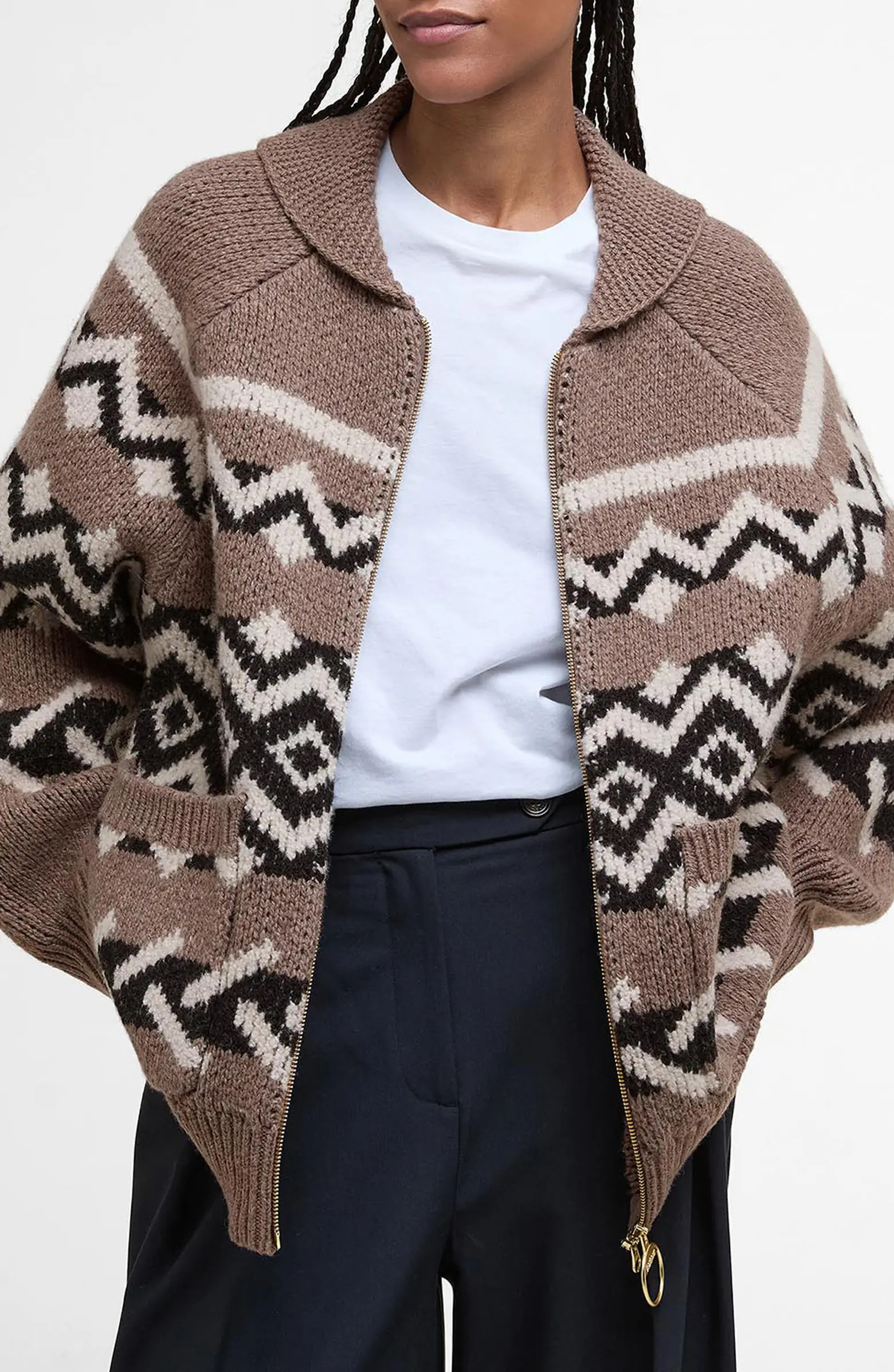 Barbour Klara Heritage Jacquard Wool Blend Zip-Up Cardigan | Nordstrom | Nordstrom