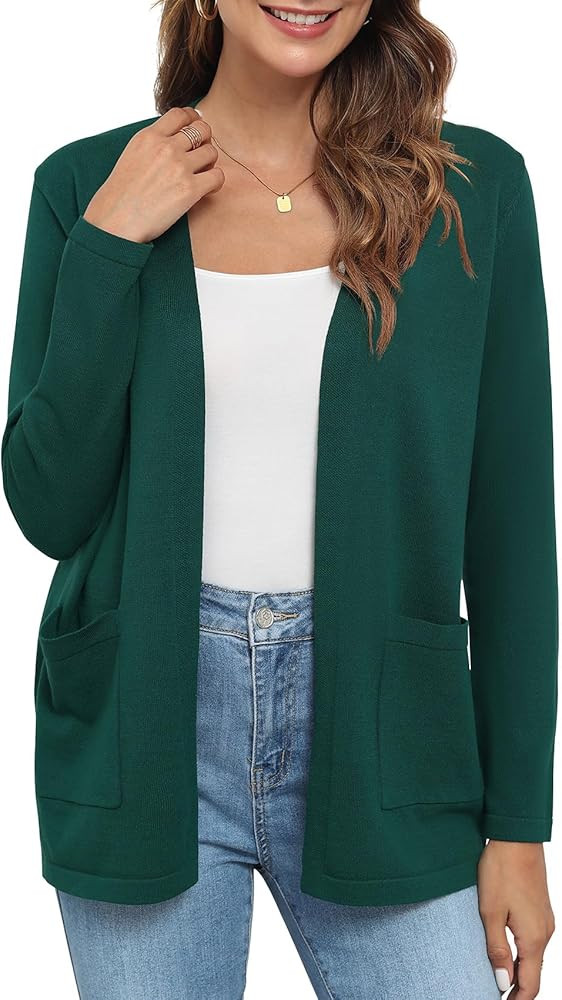 Womens 2024 Opening Cardigan Sweater Lightweight Cardigan Sweater Coat with Pocket Office Coat | Amazon (US)