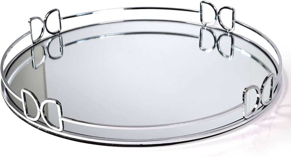 Bandeja decorativa – Bandeja de tocador de metal con espejo con distintivas asas de mariposa ... | Amazon (US)