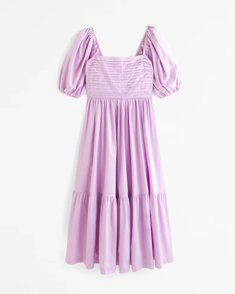 Abercrombie & Fitch Women's The A&F Emerson Poplin Puff Sleeve Midi Dress in Soft Pink - Size L | Abercrombie & Fitch (US)