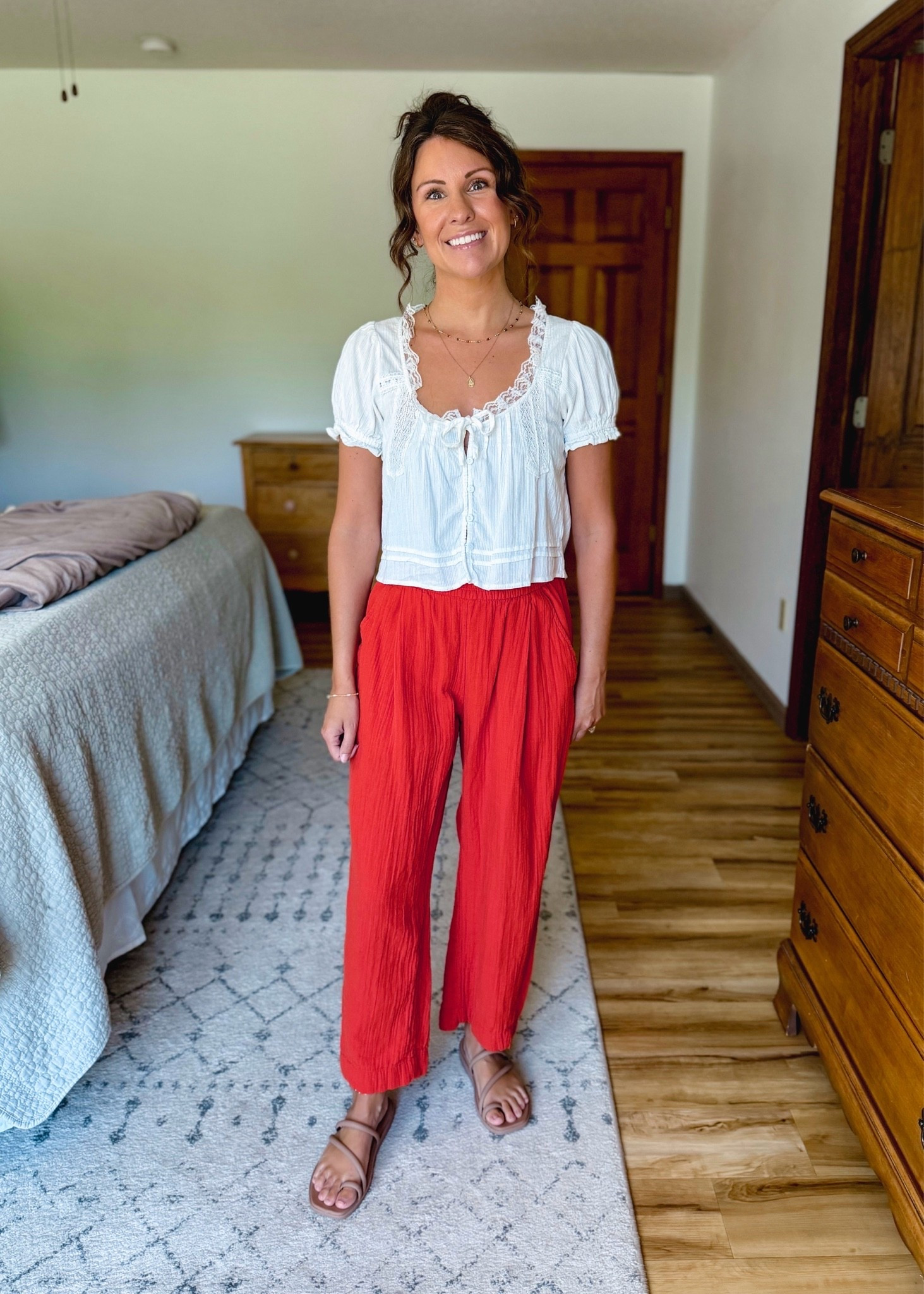 small on my white cotton top and XS petite in my pants (selling out—also linked similar ones). My croc sandals are size 6.

#LTKPetite #LTKgrwm #LTKootd