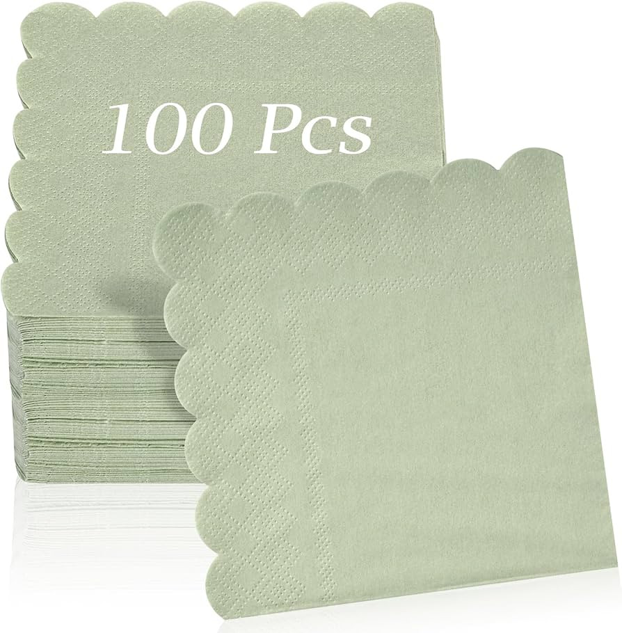 100 Pcs Cocktail Napkins, 2-Ply 5 x 5 Inches Disposable Scalloped Napkins, Thick Premium Dessert ... | Amazon (US)