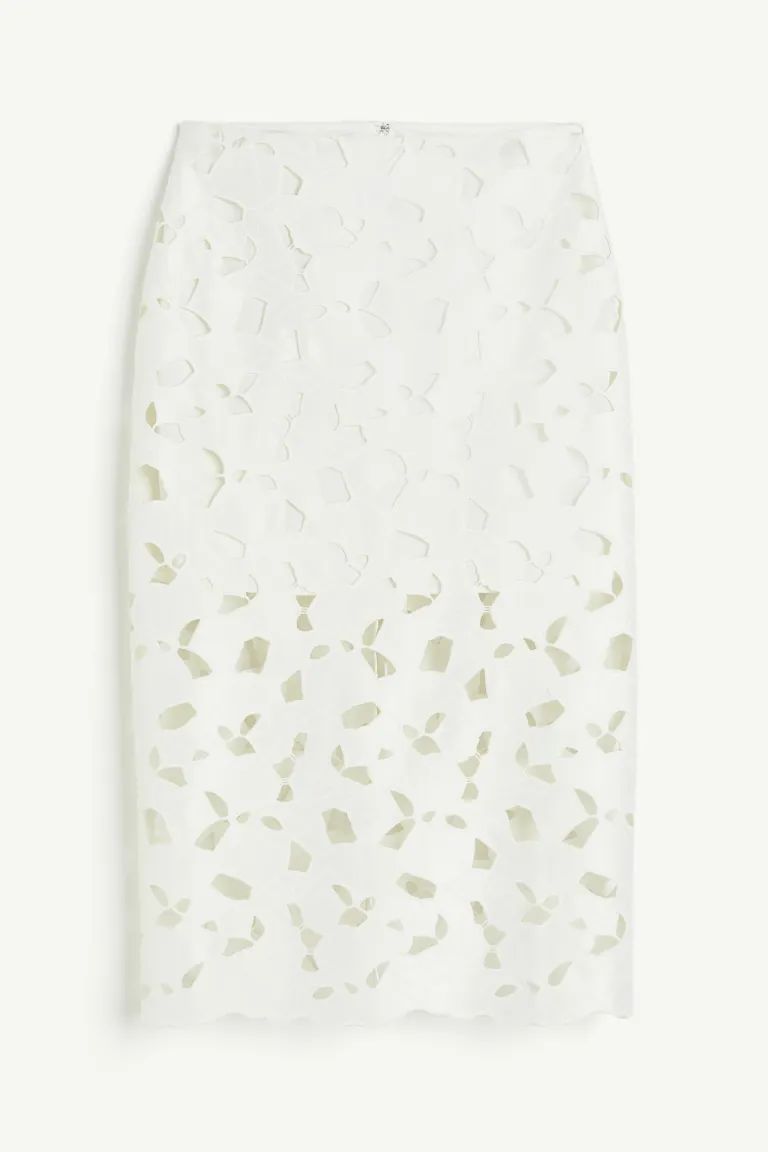 Satin Skirt with Eyelet Embroidery - White - Ladies | H&M US | H&M (US + CA)
