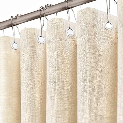 Linen Style Shower Curtain Set with 12 Metal Hooks- Beige/Cream 72 Inch Cloth Textured Fabric Hea... | Amazon (US)