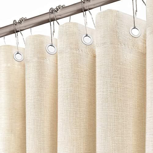 Linen Style Bathroom Shower Curtain Set with 12 Metal Hooks- Beige/Cream 72 Inch Textured Fabric ... | Amazon (US)