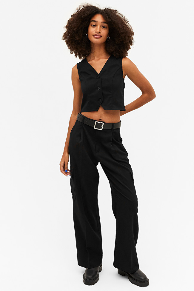 Black cropped single-breasted waistcoat | Monki