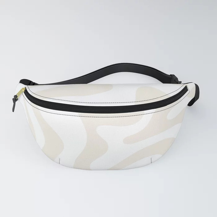 Liquid Swirl Abstract Pattern in Pale Beige and White Fanny Pack | Society6
