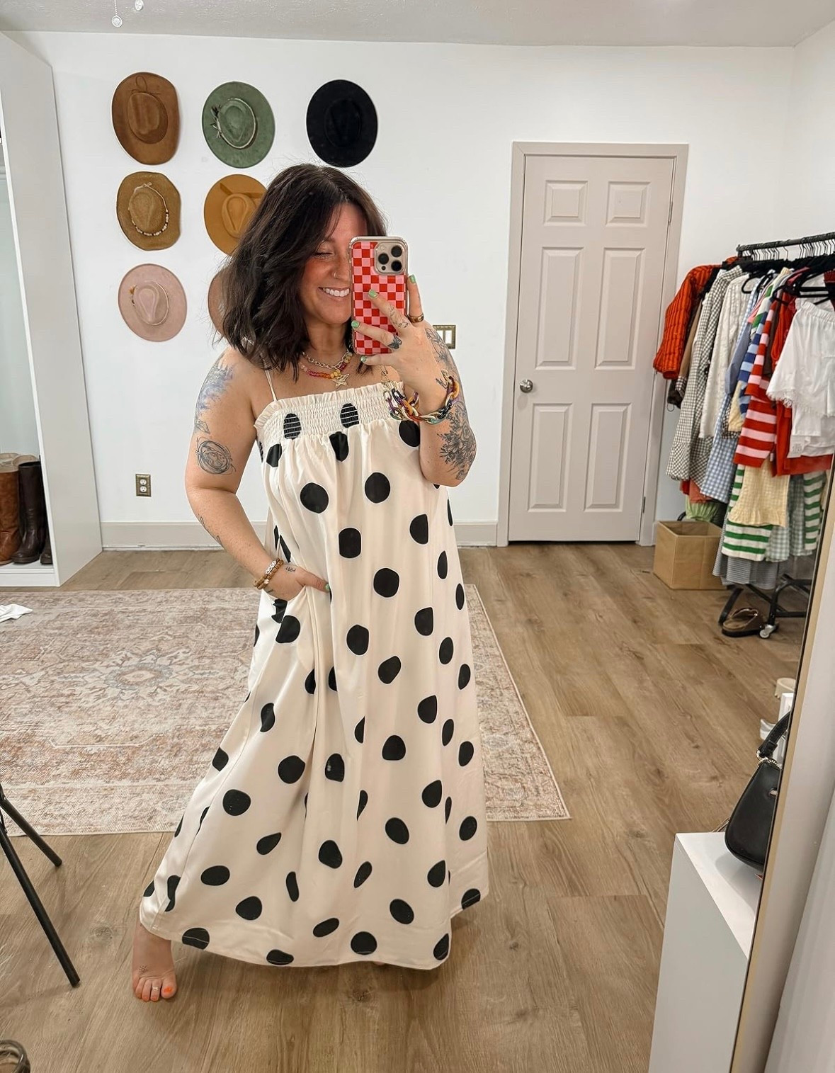 The viral maxi polka dot dress! Oversized and flowy with lots of stretch AND pockets! I’m wearing a medium size 8/10 and I’m 5’1!! 

#LTKWorkwear #LTKSeasonal #LTKMidsize