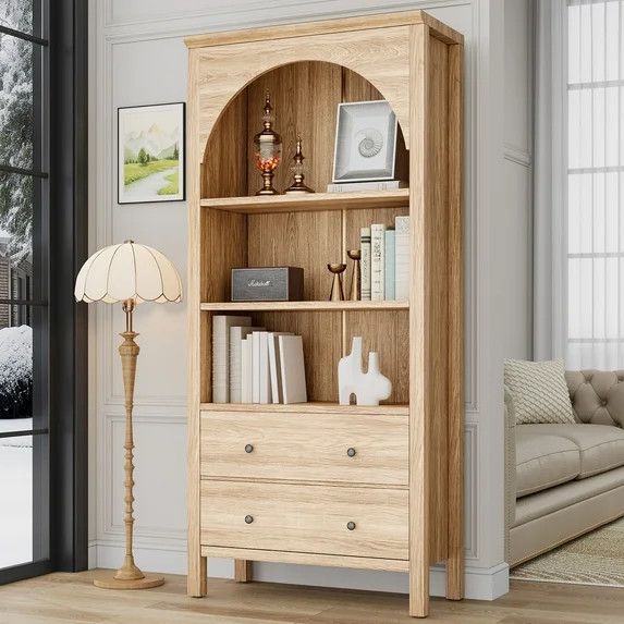 ModFurne 71“ Tall Arched Cabinet, Modern Farmhouse Display Storage Cabinet with 2 Large Drawers... | Walmart (US)