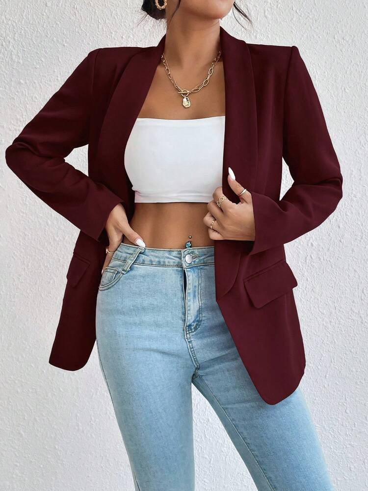RosyDaze Spring Autumn Casual Solid Color Shawl-Collar Blazer Fall Cloth For Women | SHEIN