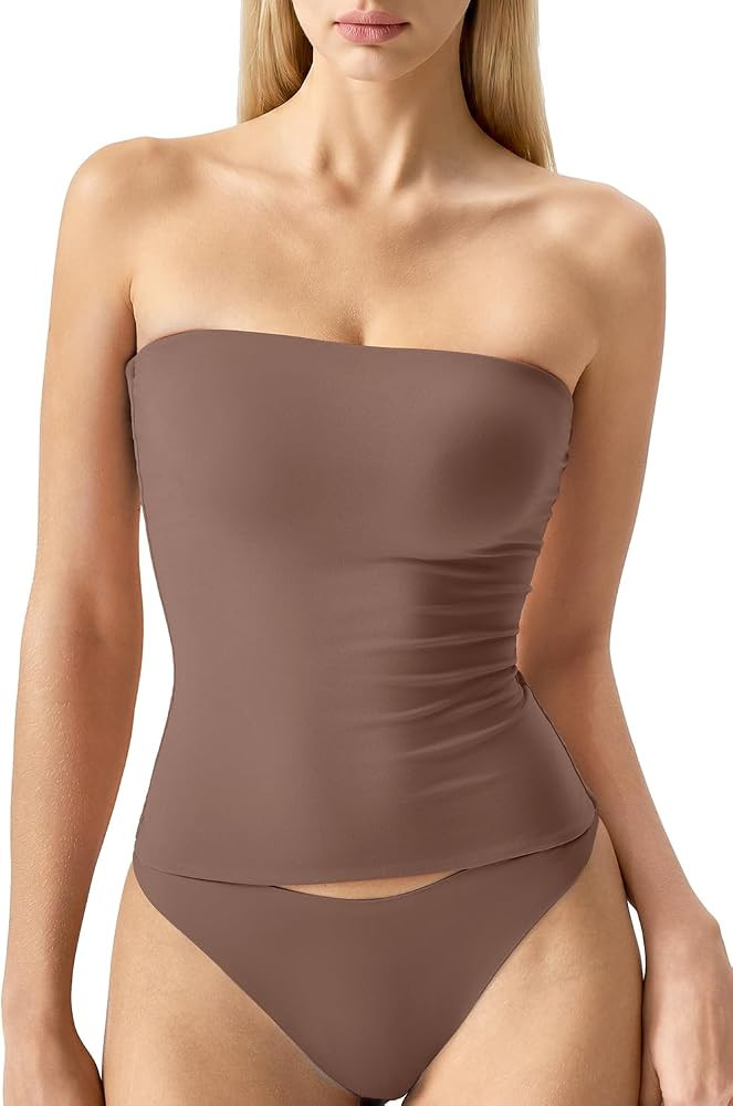 QINSEN Women's Tube Top Double Lined Strapless Bandeau Top Summer Slim Fit Going Out Tank Tops | Amazon (US)