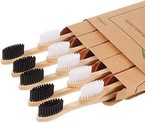 Nuduko Biodegradable Bamboo Toothbrushes, 10 Piece BPA Free Soft Bristles Toothbrushes, Natural, ... | Amazon (US)