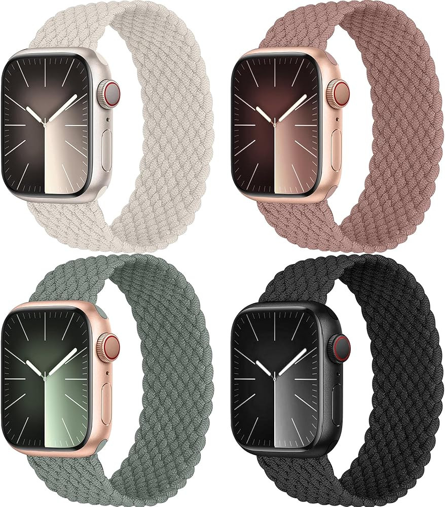 Rebnihc 4 Pack Braided Solo Loop Bands Compatible with Apple Watch Band 38mm 40mm 41mm 42mm 44mm ... | Amazon (US)