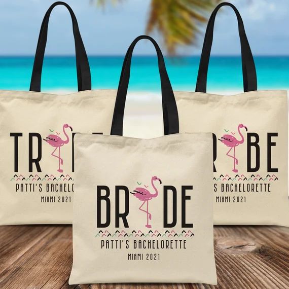 Custom Bride Tribe Totes, Flamingo Bachelorette Bags, Miami Bachelorette Party Tote Bags, Last Fl... | Etsy (US)