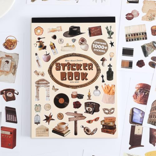 1000+ PCS Retro Vintage Sticker Book, Old Fashion Little Object Theme Aesthetic Stickers for Scrapbooking, Art Journaling, Junk Journal Supplies for Adults Teens Girls DIY Crafts Decorations | Amazon (US)