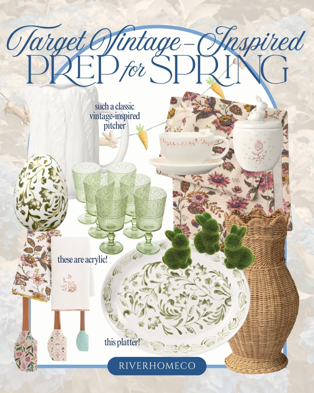 Collected, not trendy.

These vintage-inspired finds at Target feel timeless in the best way — cabbageware, classic fabrics, rattan textures, and the most beautiful hand-painted platter.

Spring doesn’t have to mean pastel overload. A few thoughtful pieces that feel storied and intentional can completely refresh a space without making it feel seasonal.

Everything is linked here.

vintage inspired home decor, timeless spring decor, target home finds, cabbageware pitcher, rattan accents, classic coastal home, collected home style, traditional spring decorating